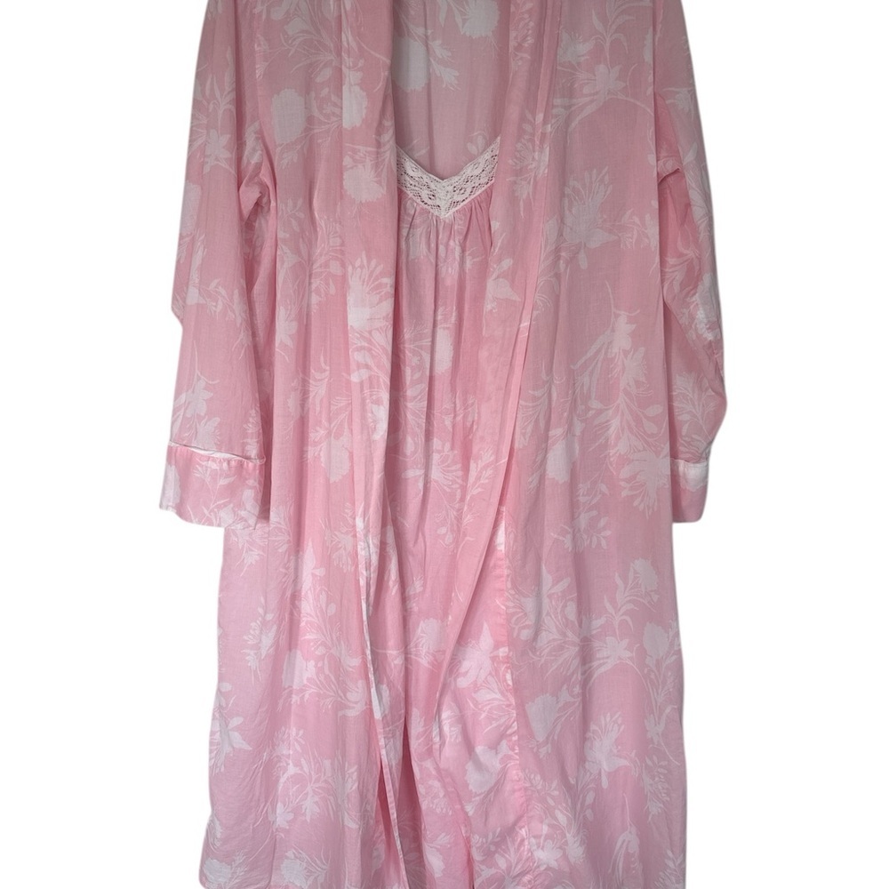 Joyspun lightweight nightgown and robe cotton lace romantic floral - Picture 1 of 9